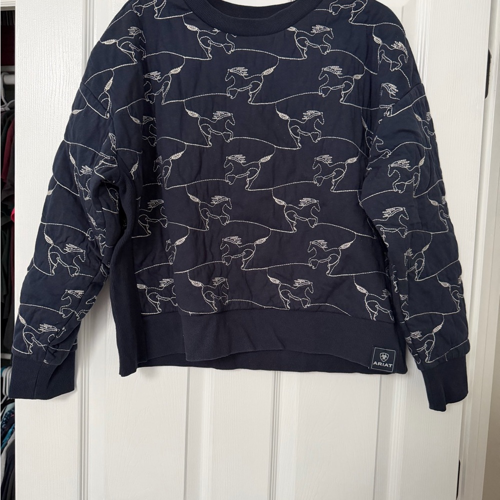 Ariat Navy Quilted Horse-Pattern Pullover Sweater - Size XL